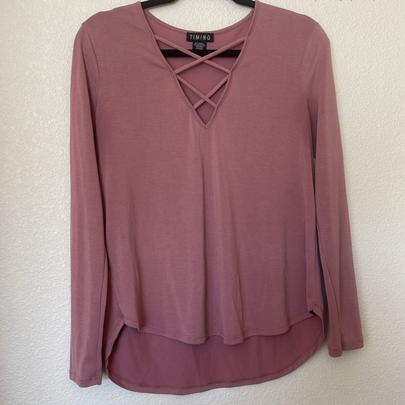 Mauve Long Sleeve Criss Cross Top Size L - Picture 6 of 6